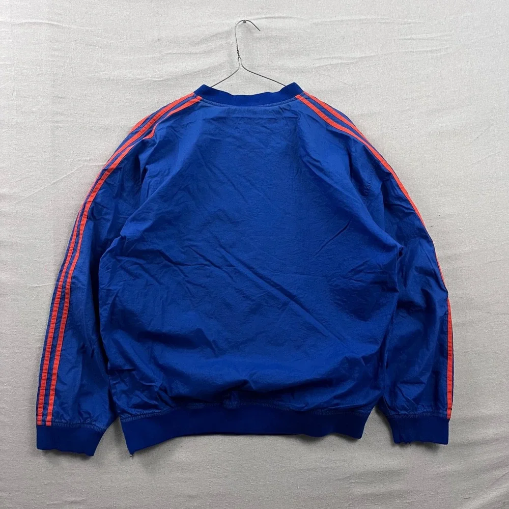 Adidas Windbreaker Pullover Mens Large Blue Orange 3 Stripe Vintage 90s Crewneck